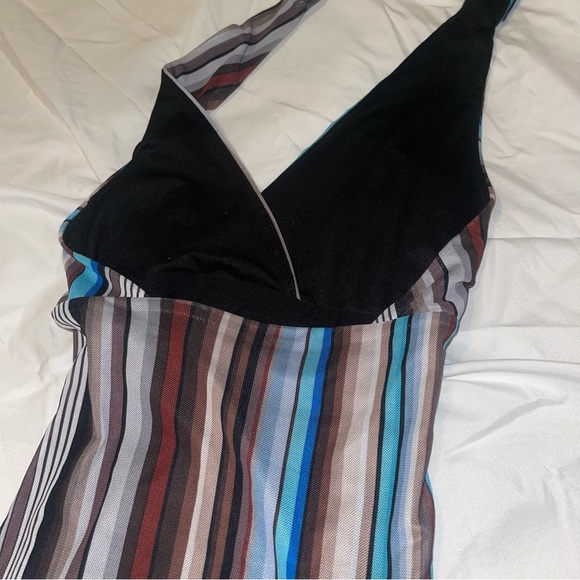 Windsor Striped Halter V-Neck Mini Dress - Picture 6 of 10